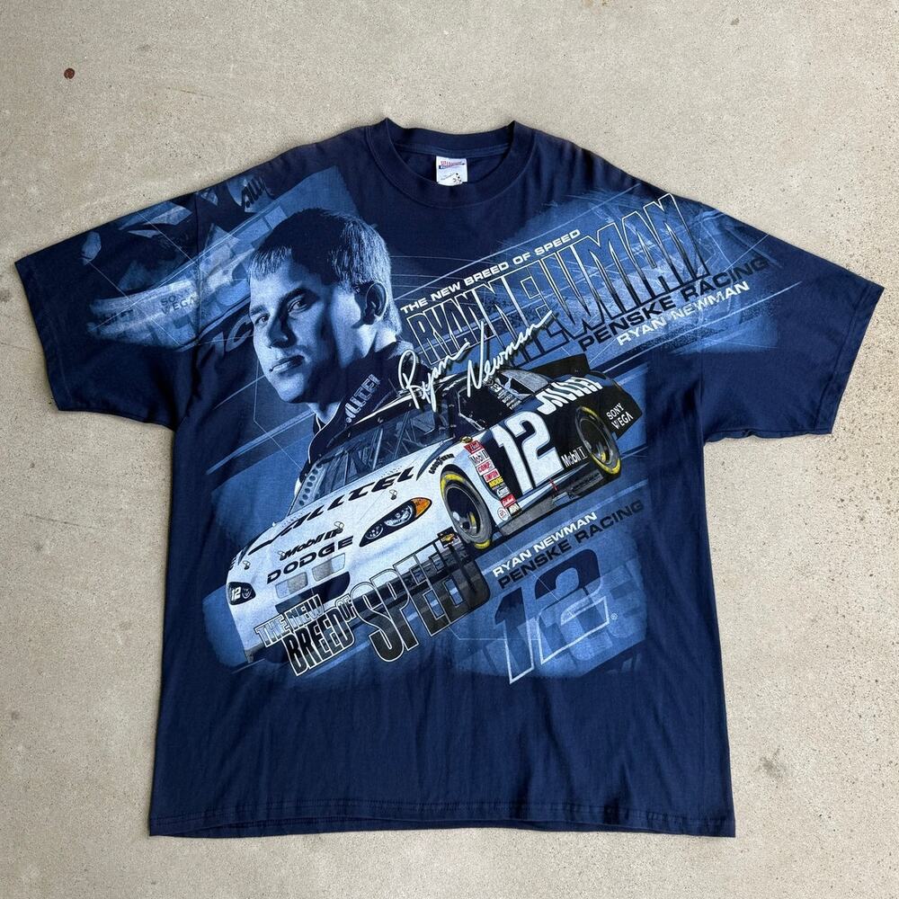 Vintage Nascar Ryan Newman # 12 All Over Print Penske Racing Shirt NWT Size 2XL